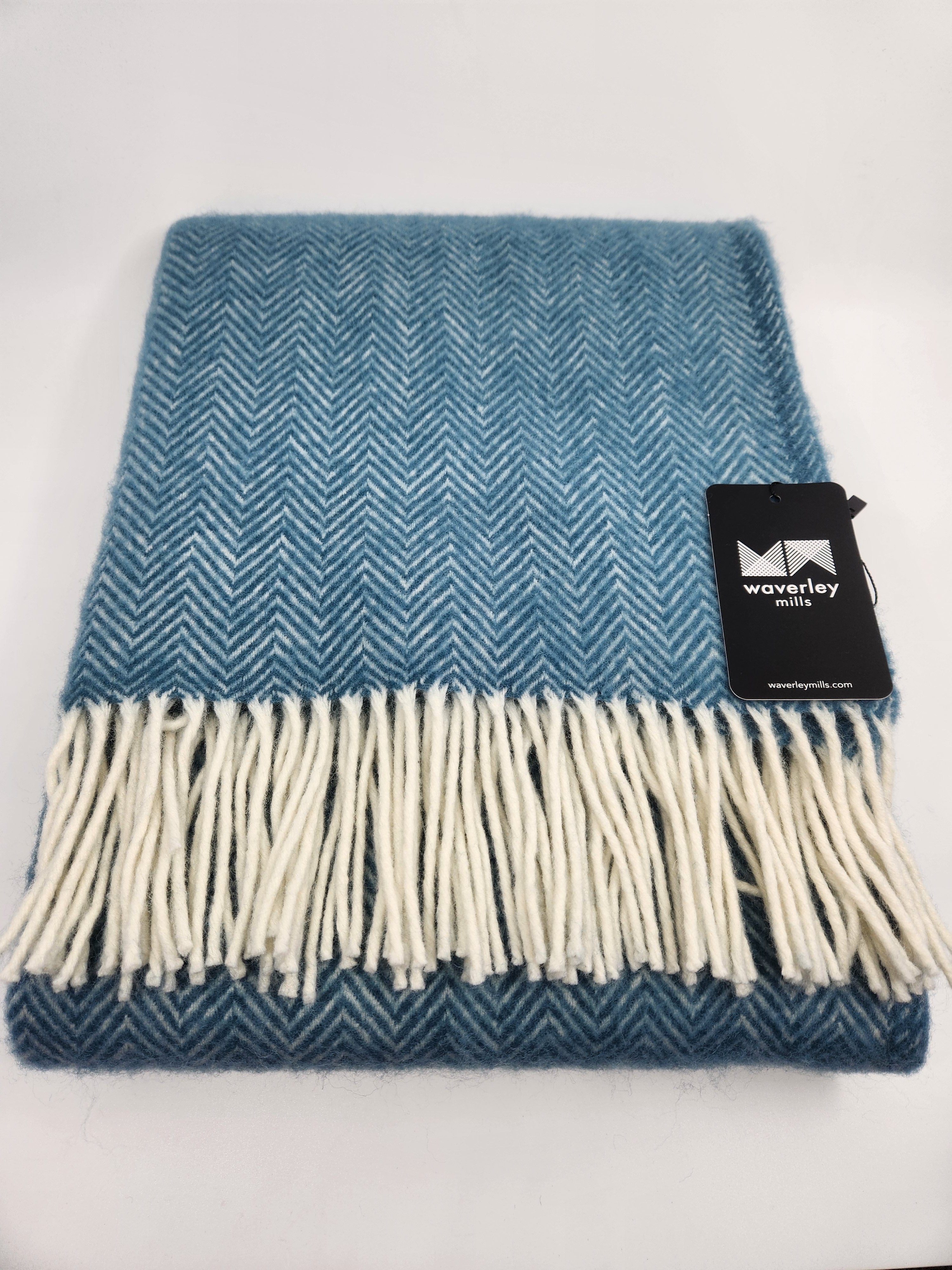 Merino Wool Herringbone Throw - Teal