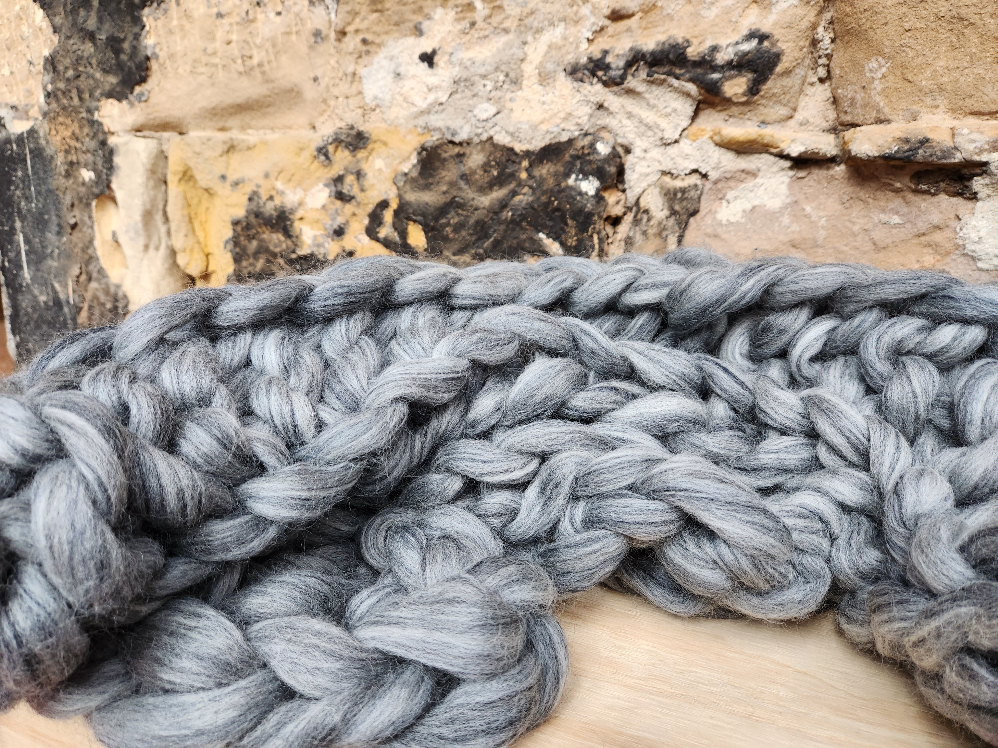 Hand Knitted Chunky Wool Sofa Throw - Grey