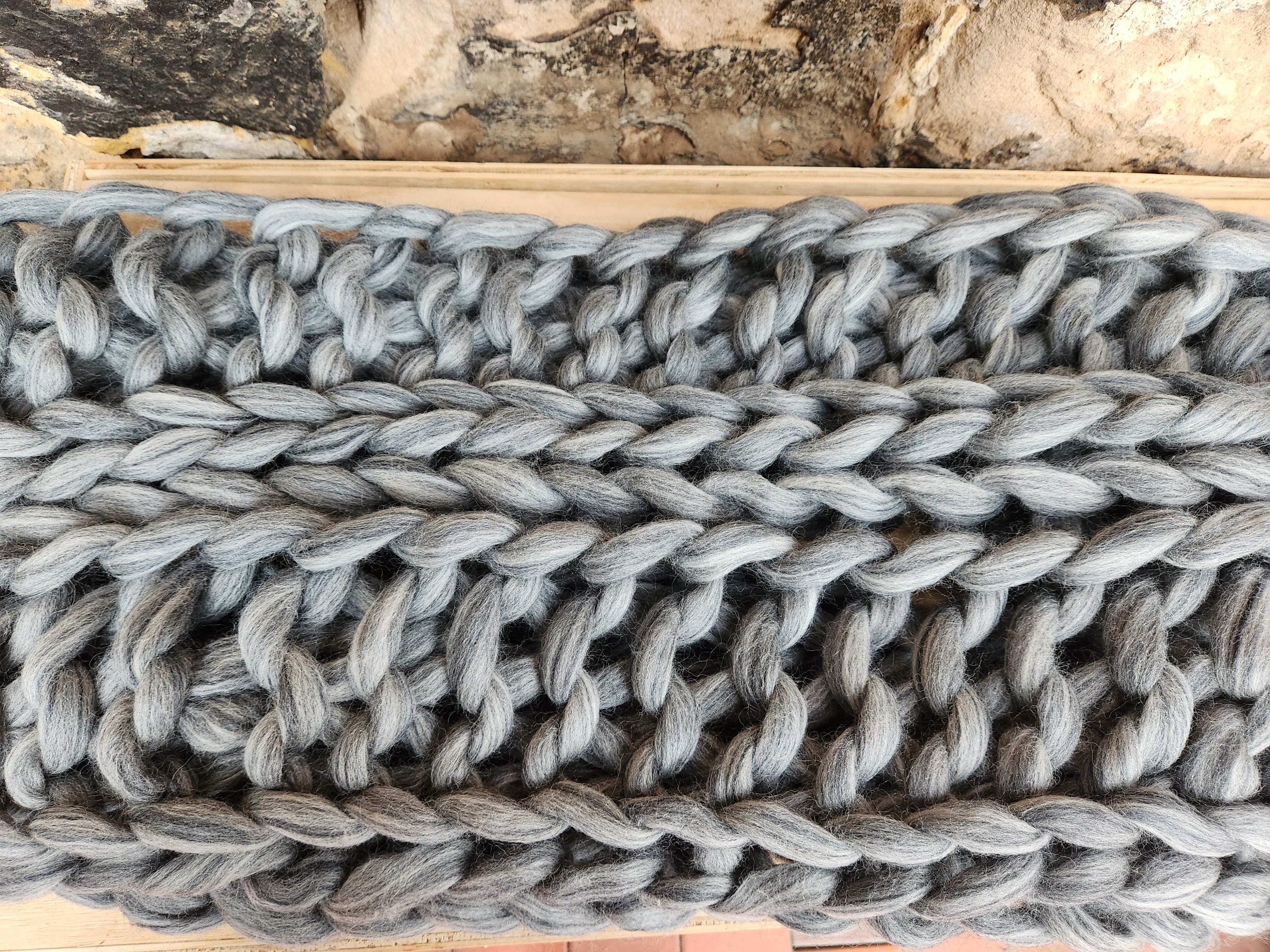 Hand Knitted Chunky Wool Sofa Throw - Grey