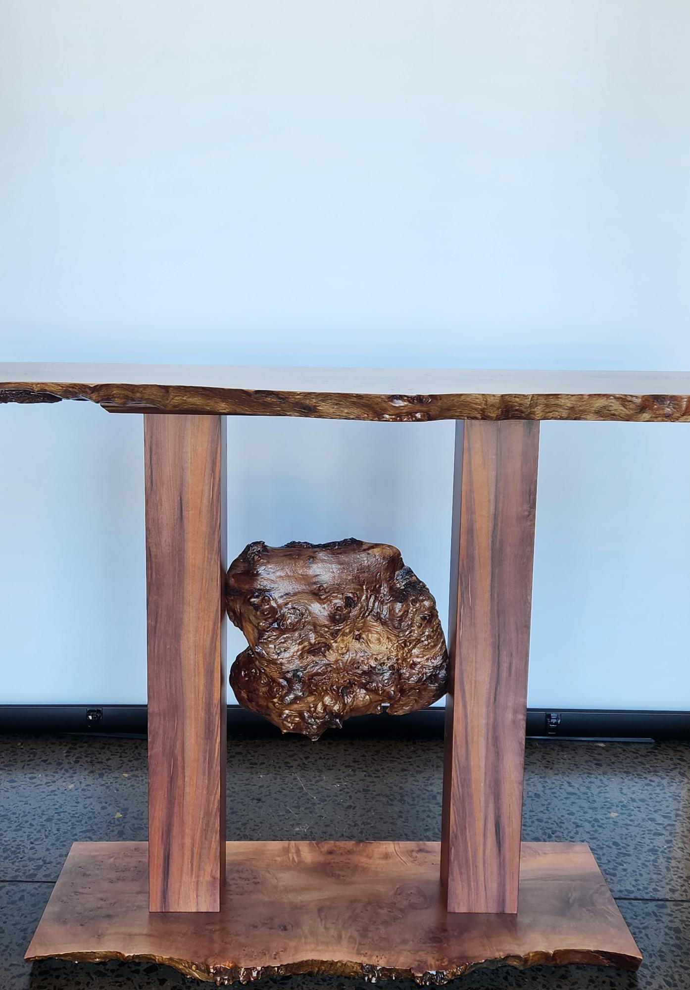Floating Myrtle Burl Hall Table