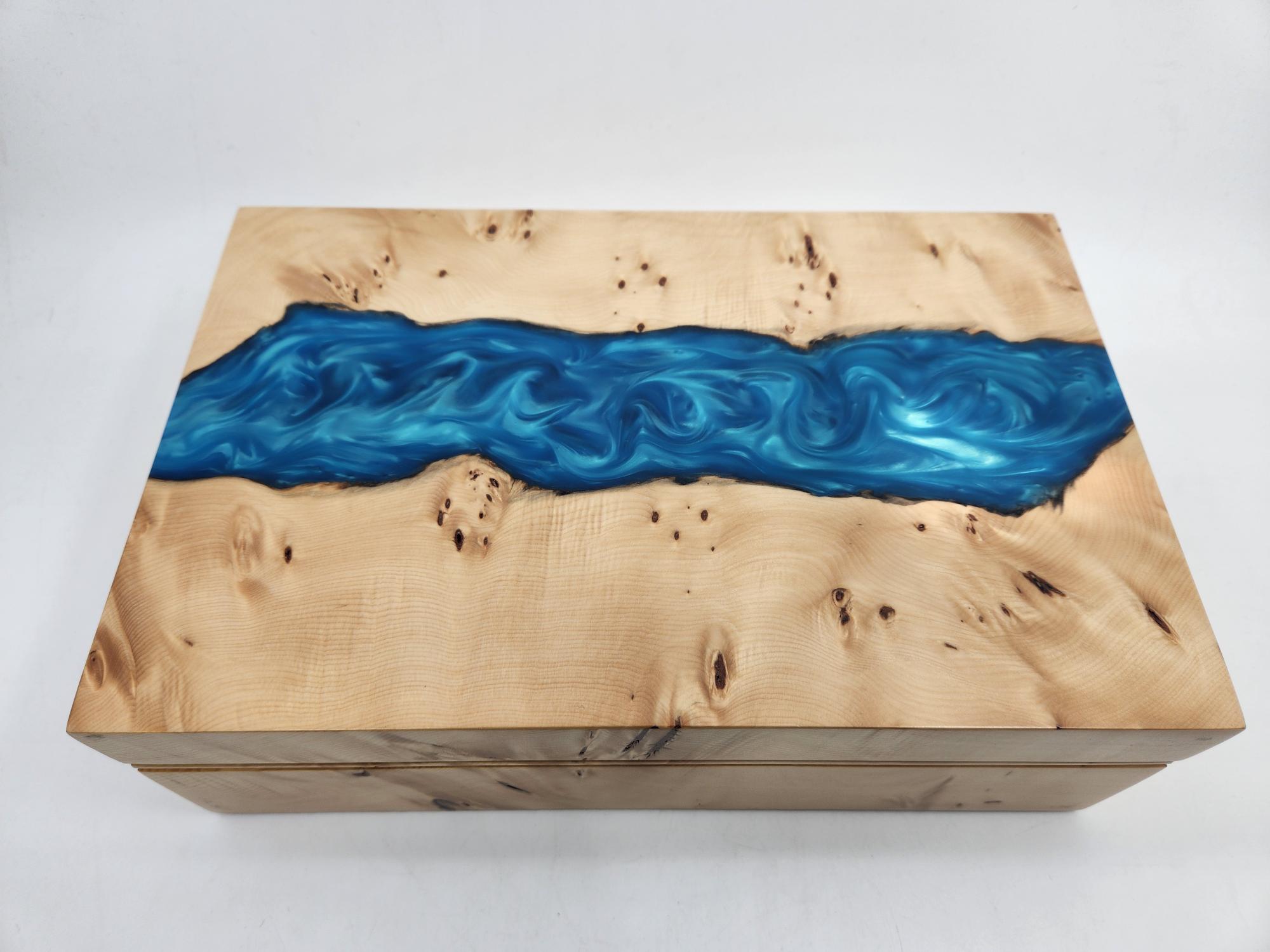 Huon Pine Burl Box with Blue Resin