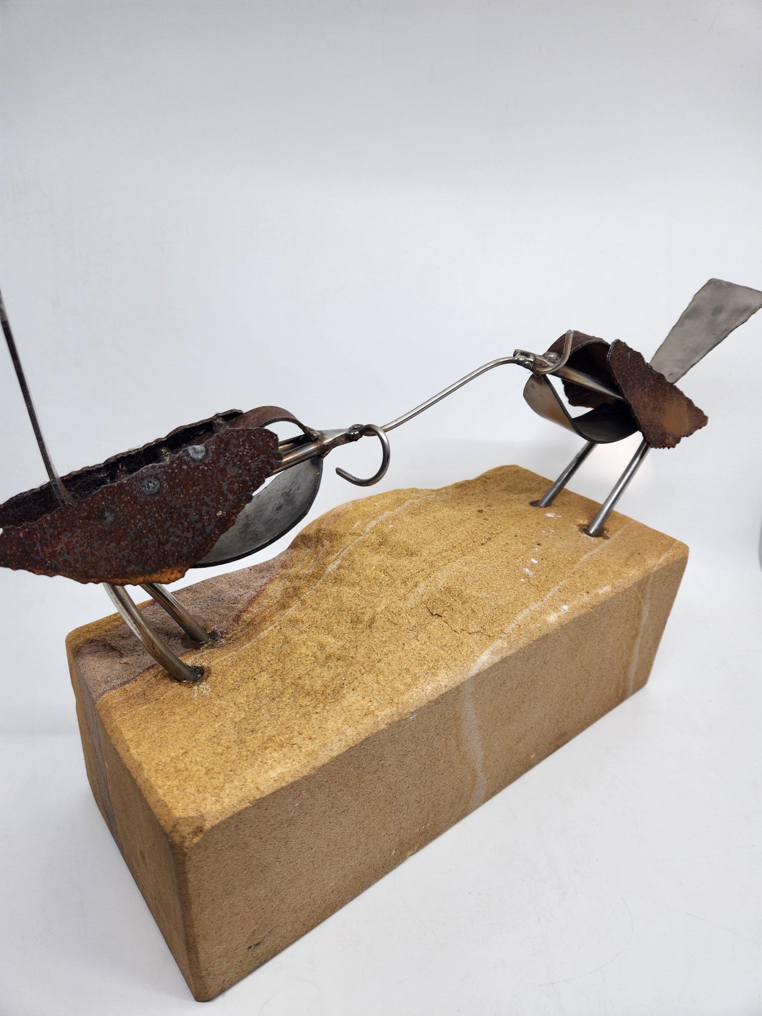 Corten Steel and Sandstone Bird Sculpture