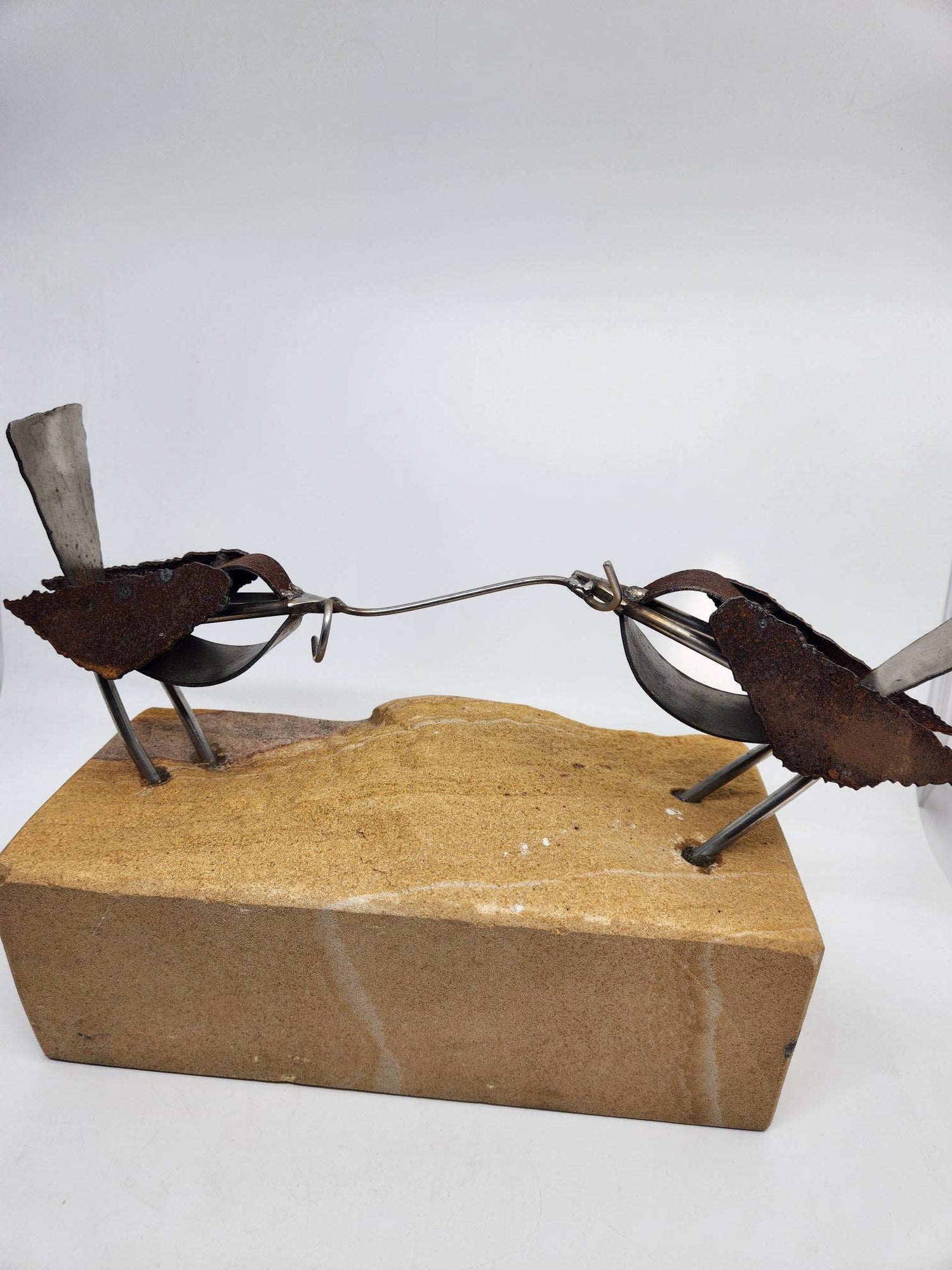 Corten Steel and Sandstone Bird Sculpture