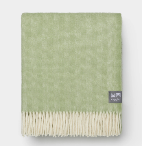 Merino Wool Herringbone Throw Moss
