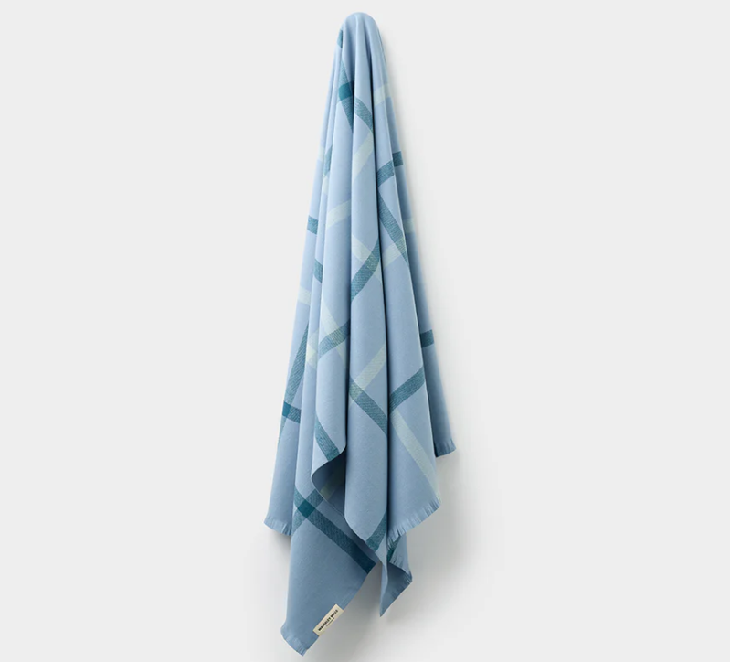 Plaid Merino Wool Throw - Wineglass Bay Blue