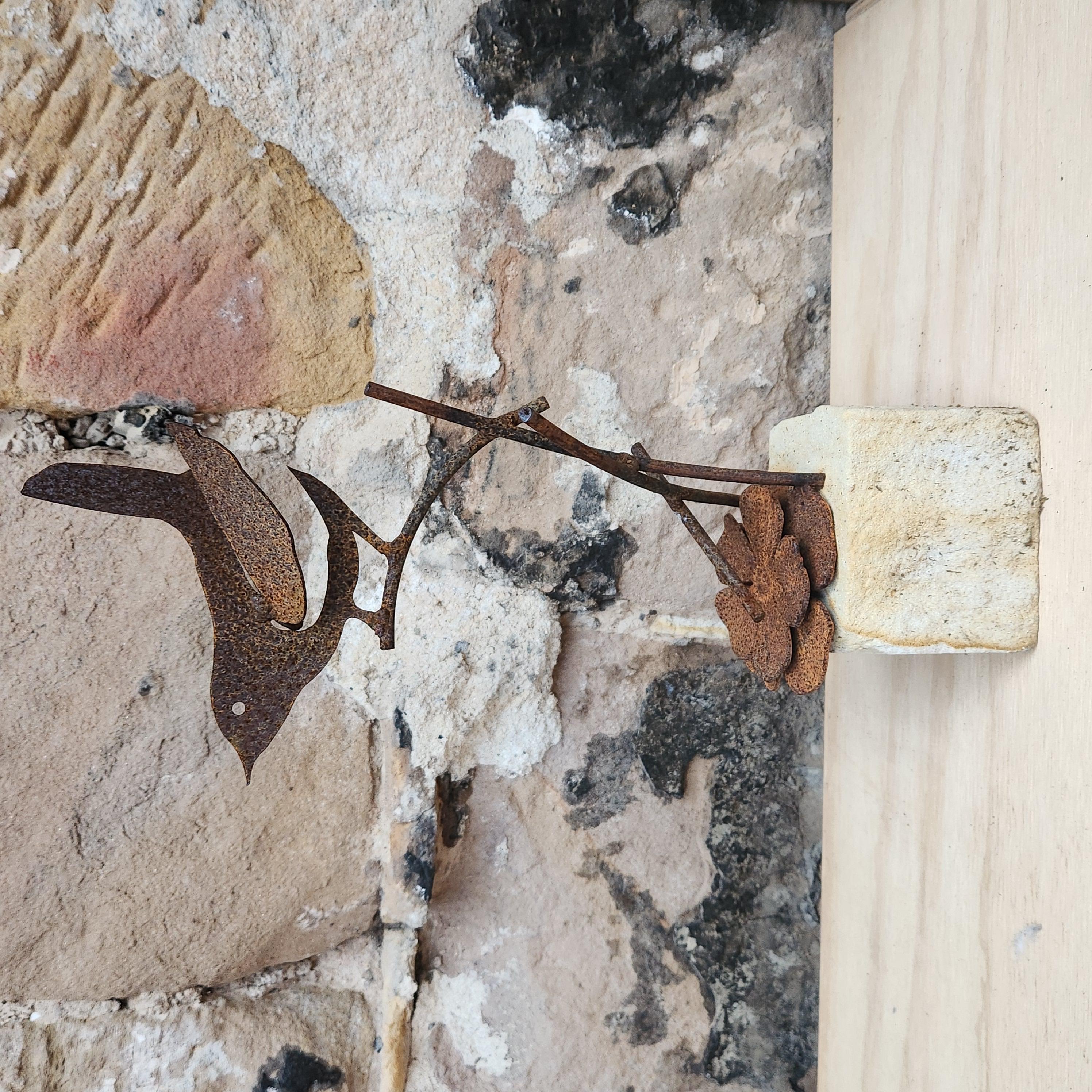 Mini Corten Steel Bird on Sandstone