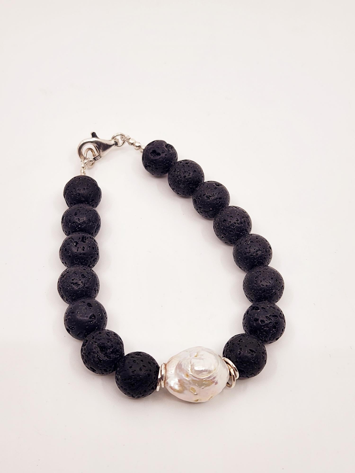 Lava Stone & Pearl Bracelet