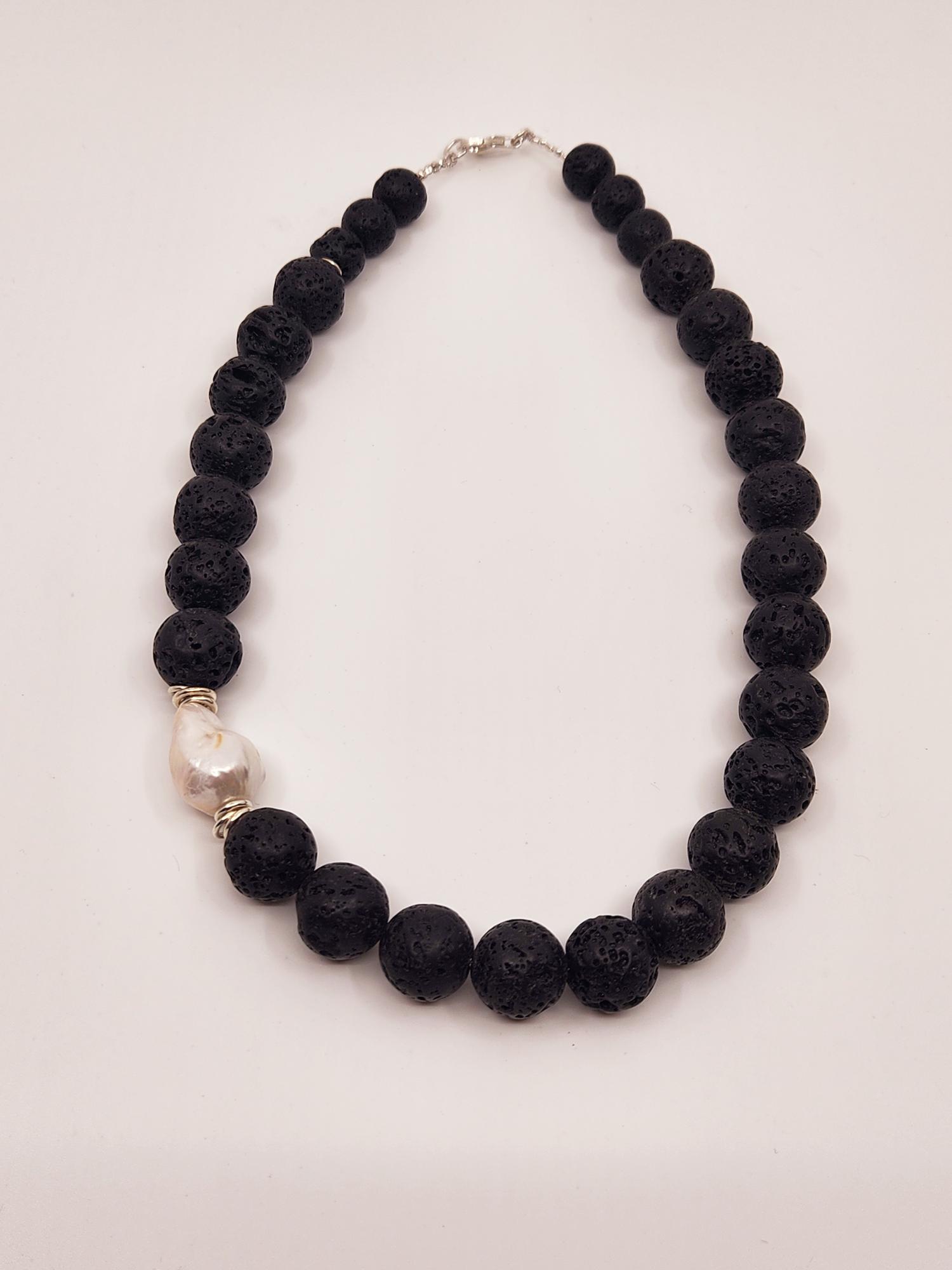 Lava Stone & Pearl Necklace