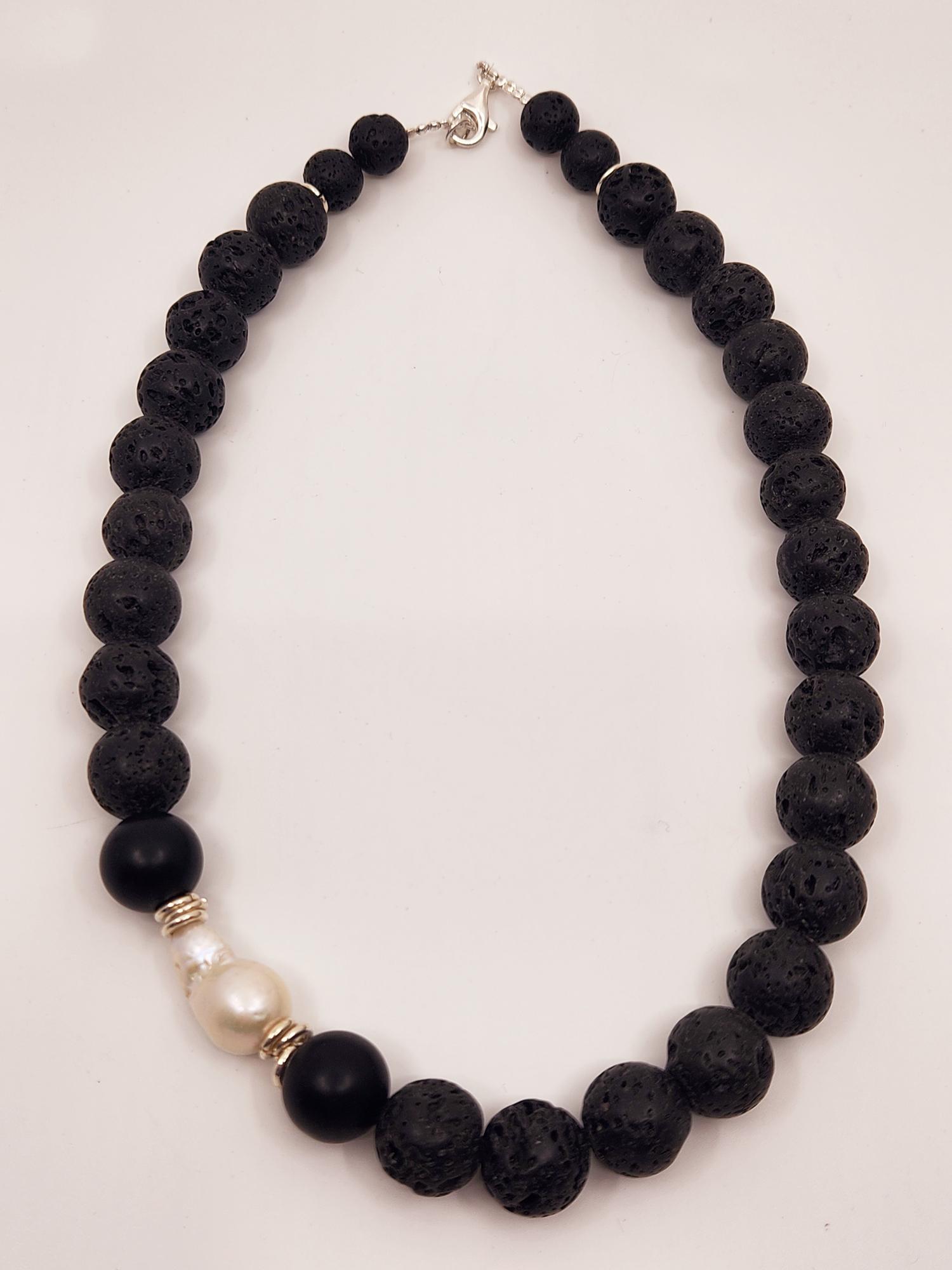 Lava Stone & Pearl Necklace