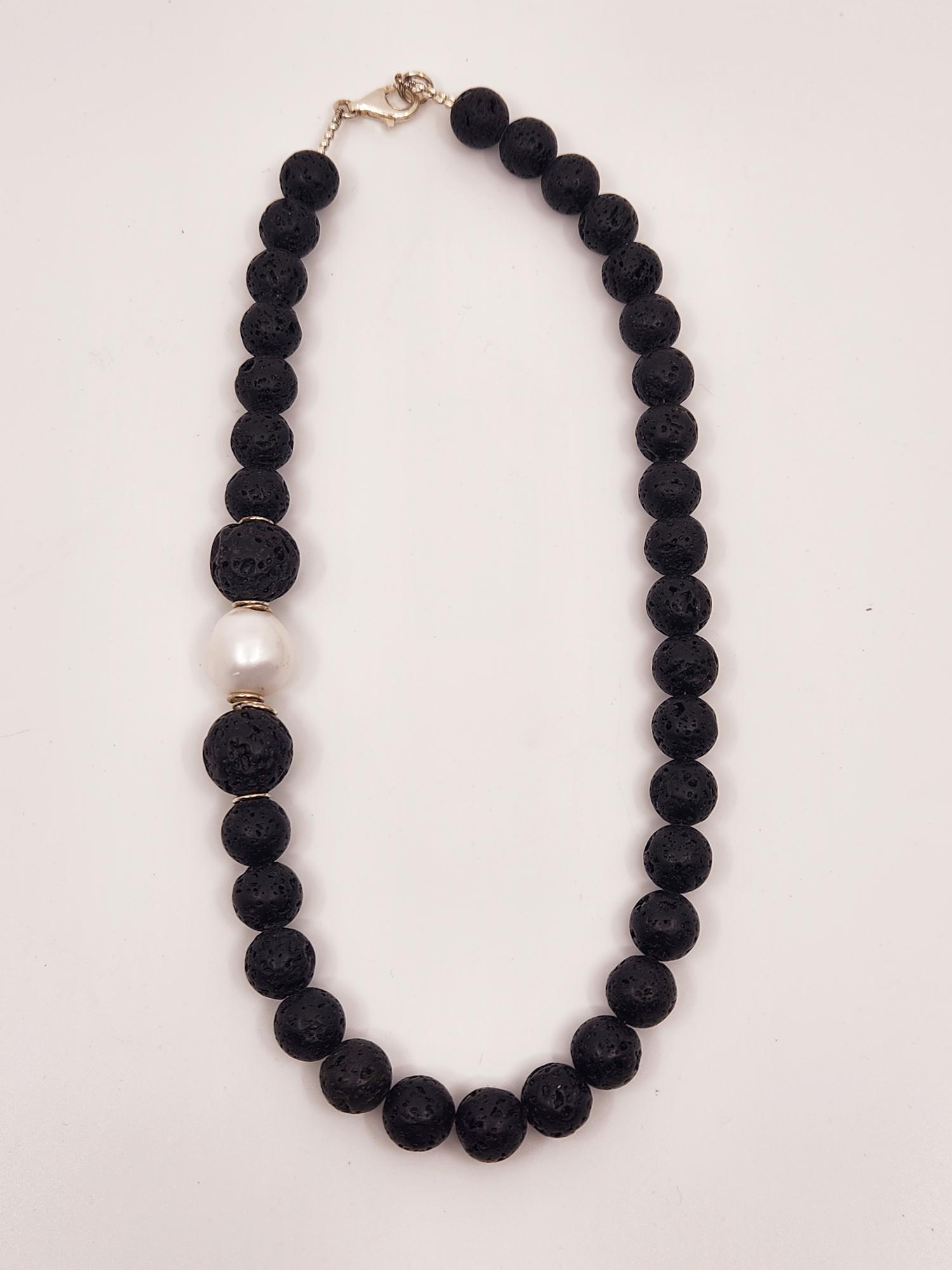 Lava Stone & Pearl Necklace