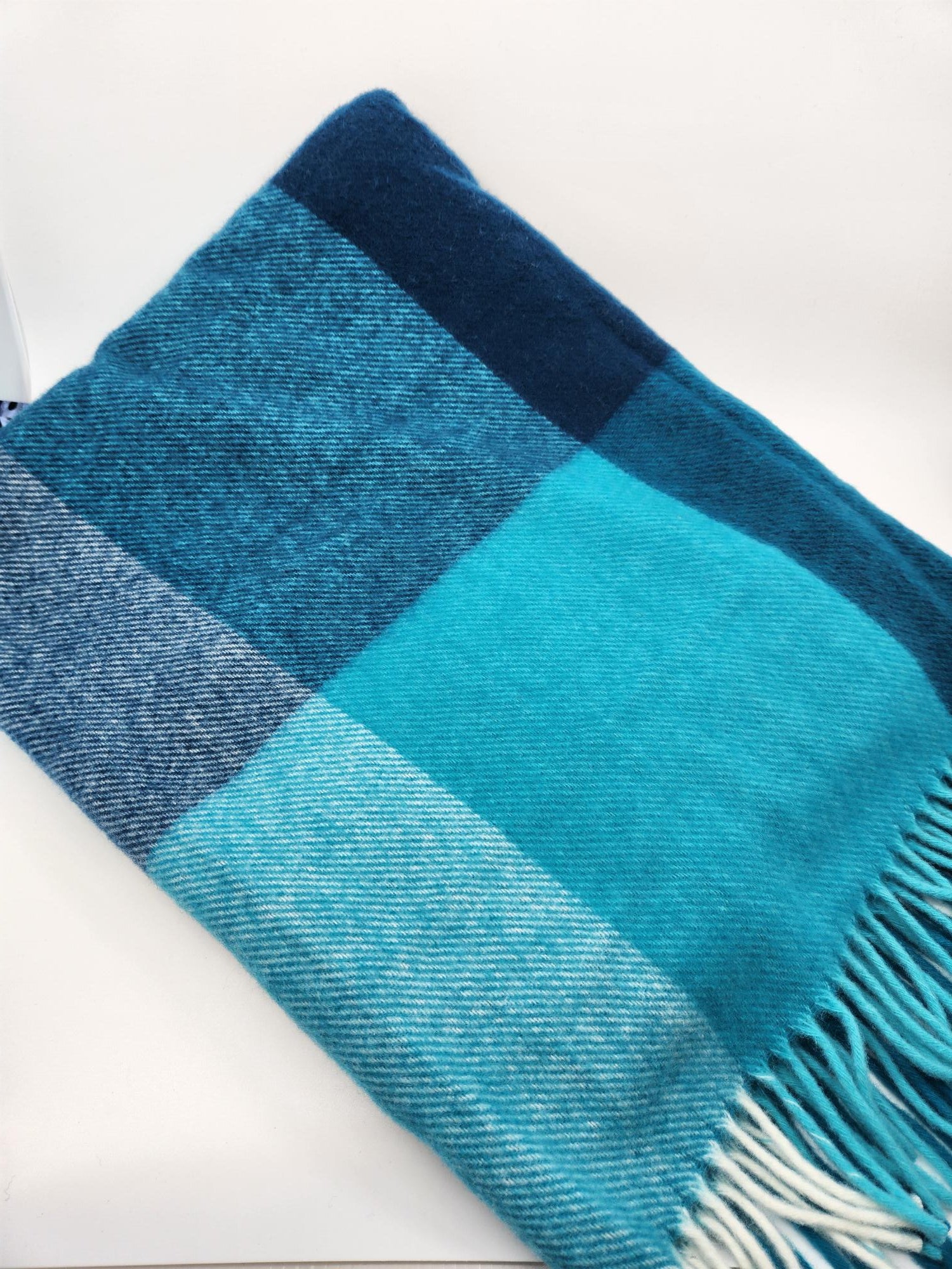 Merino Wool Check Throw in Teal