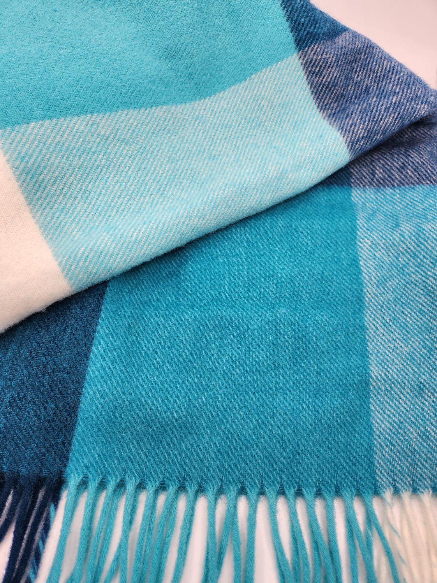 Merino Wool Check Throw in Teal