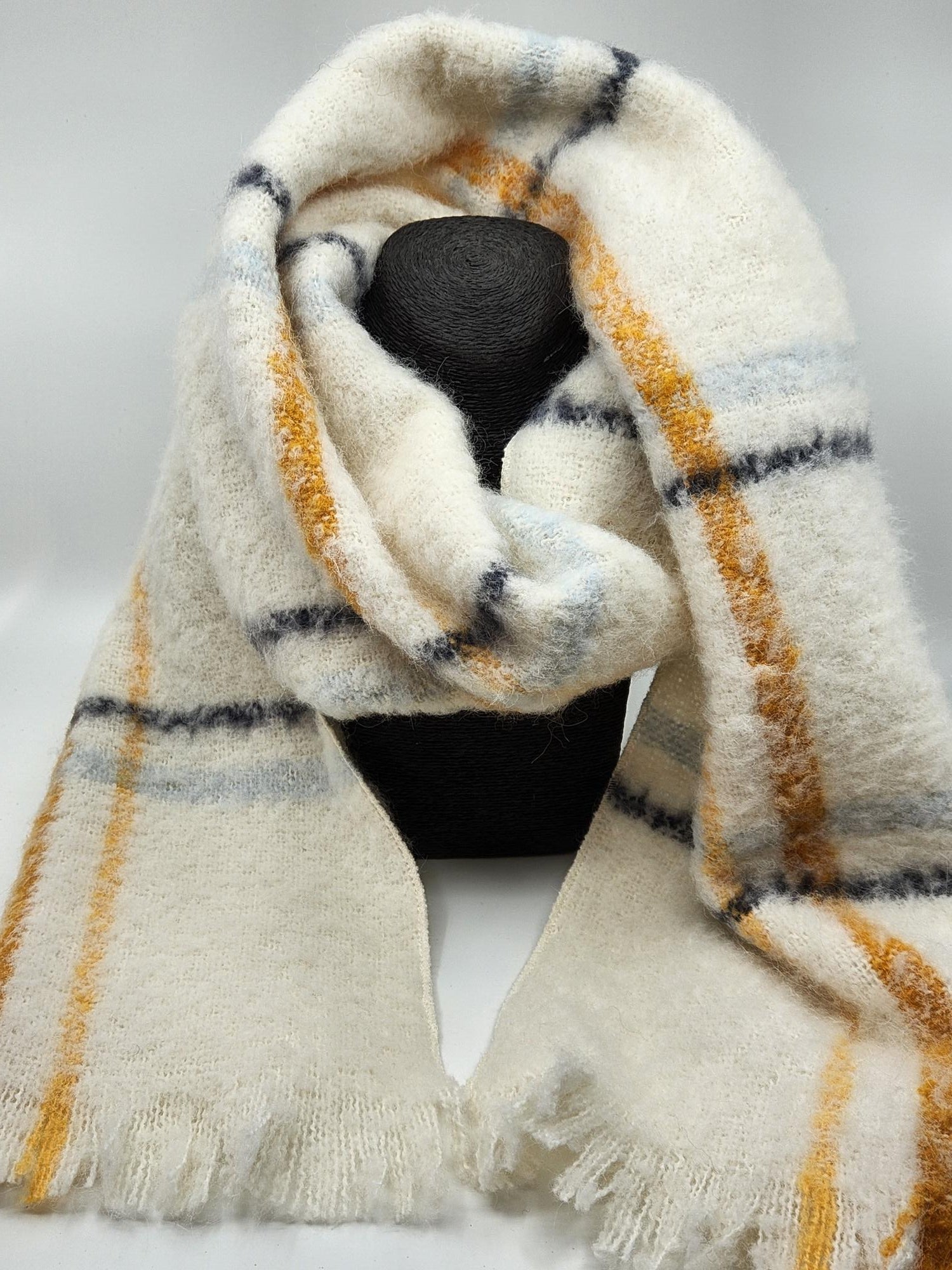 Waverly Mills 100% Alpaca Scarf - Tan Grid