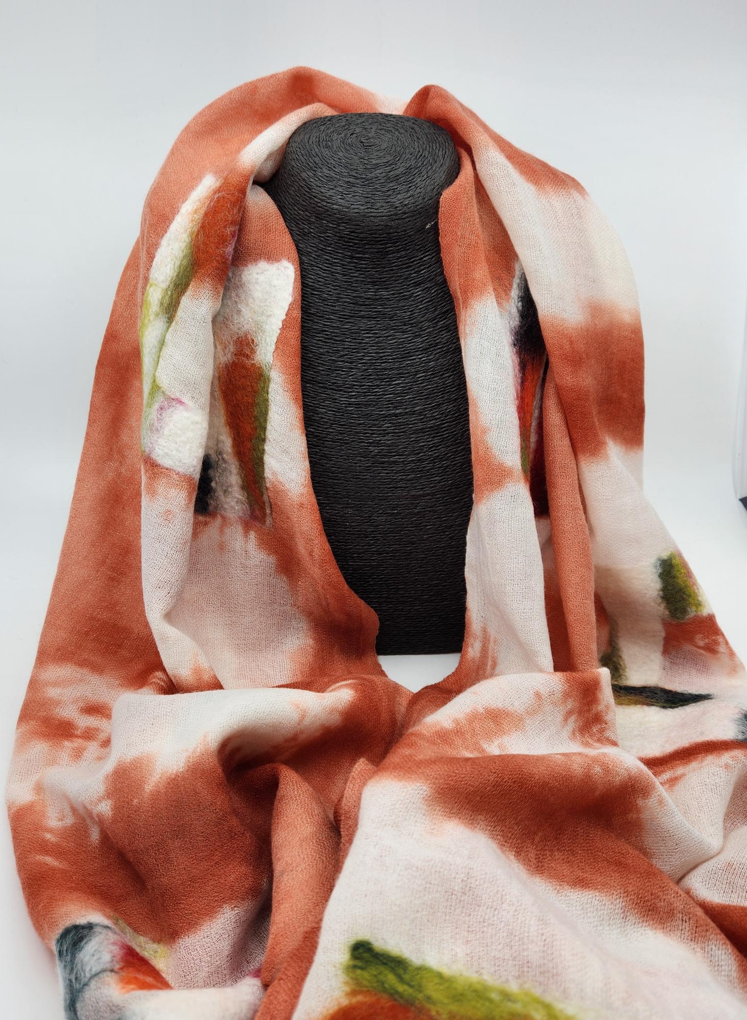 Felted Fine Wool Wrap - Rust