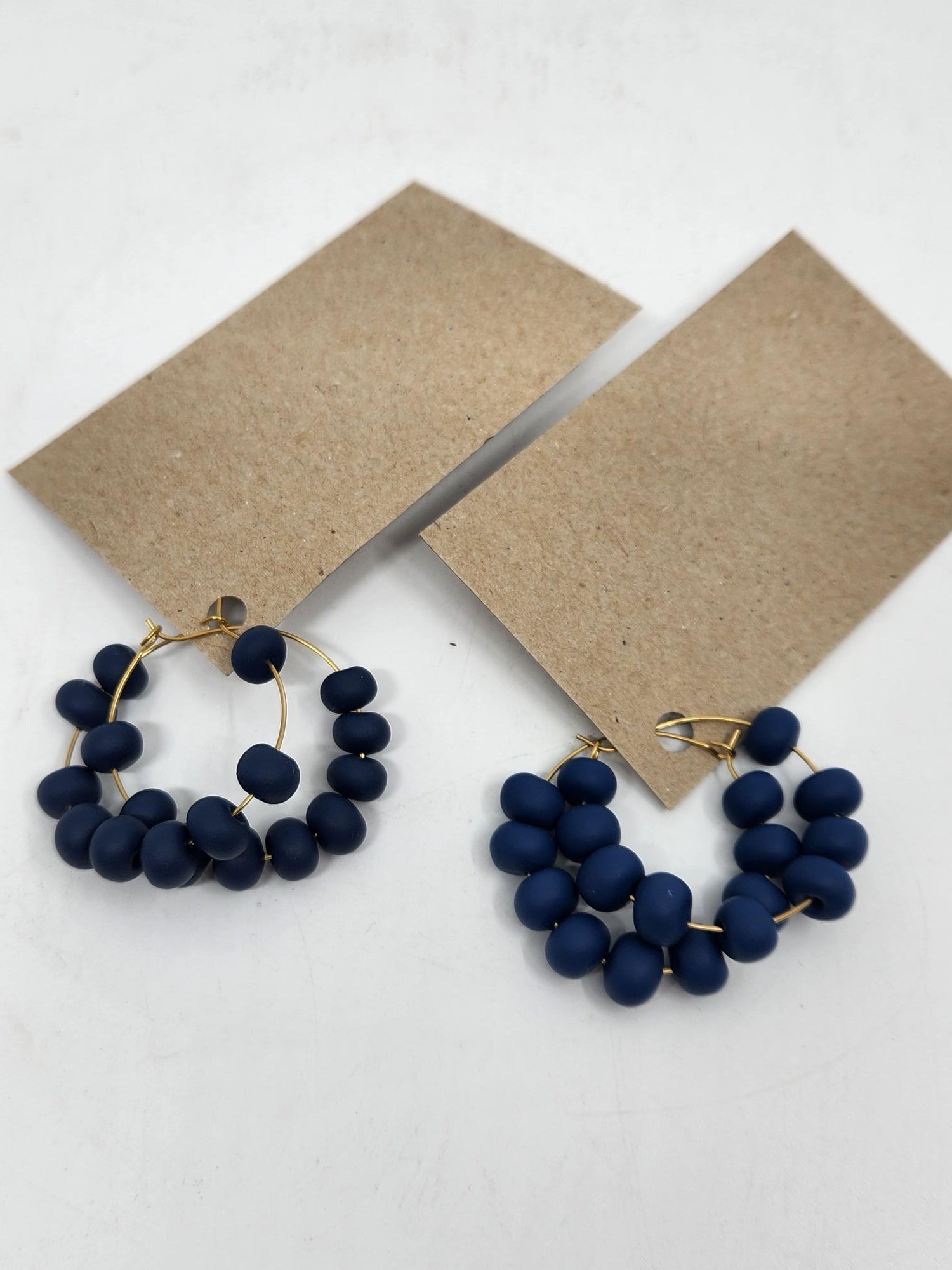 Clay Bean Hoop Earrings - Navy