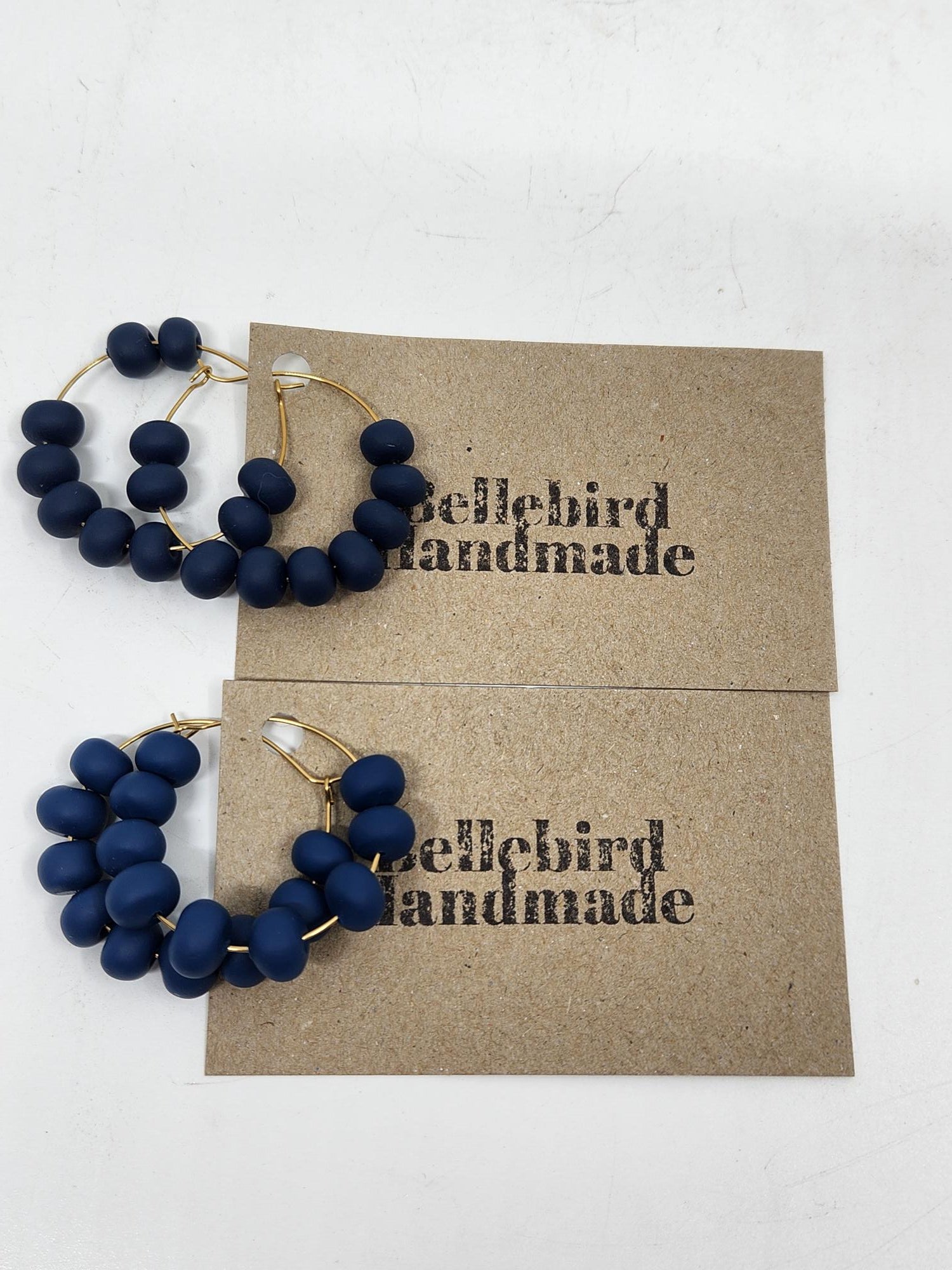 Clay Bean Hoop Earrings - Navy