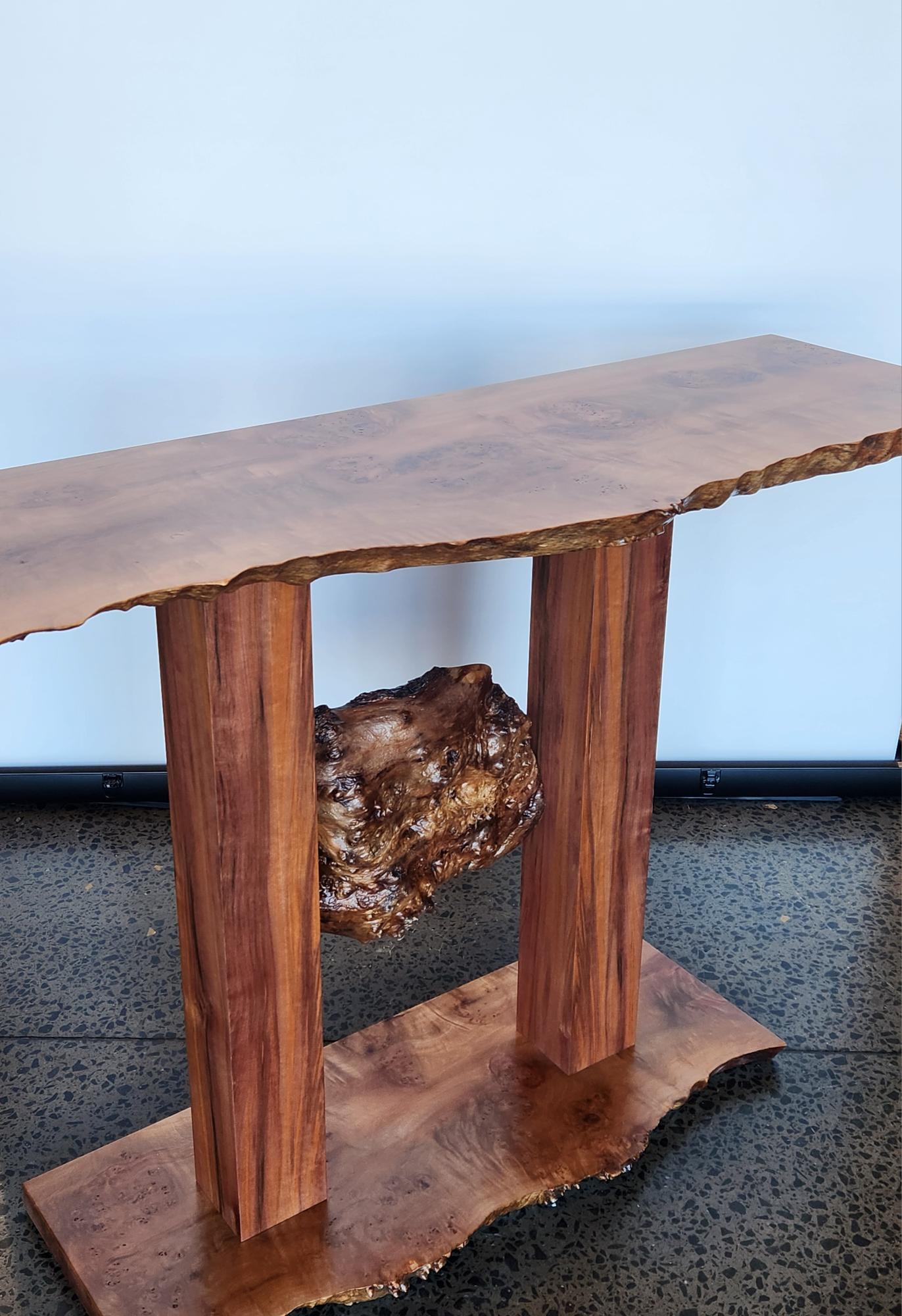 Floating Myrtle Burl Hall Table