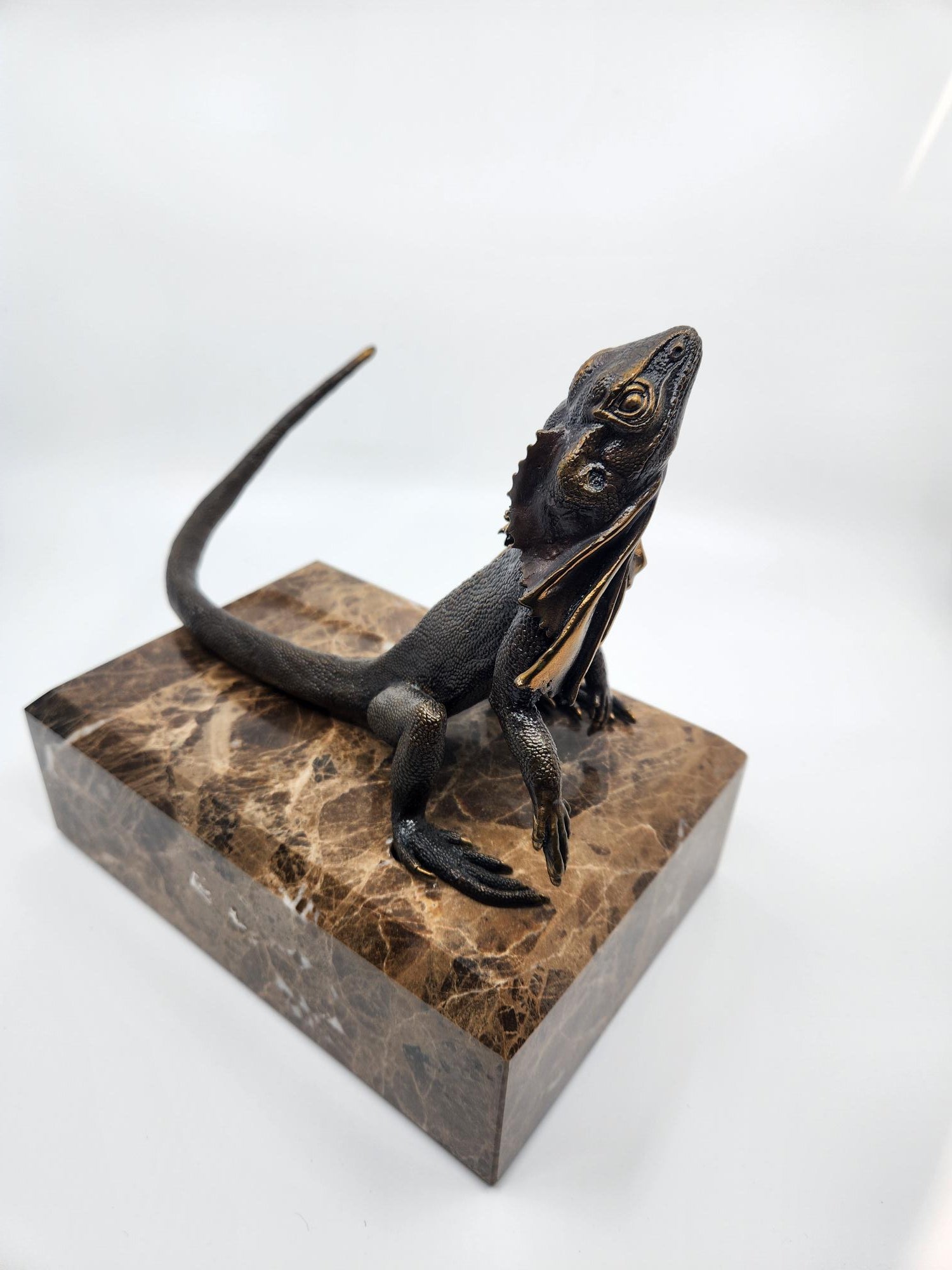 Bronze Frilled Neck Lizard on Marble Base