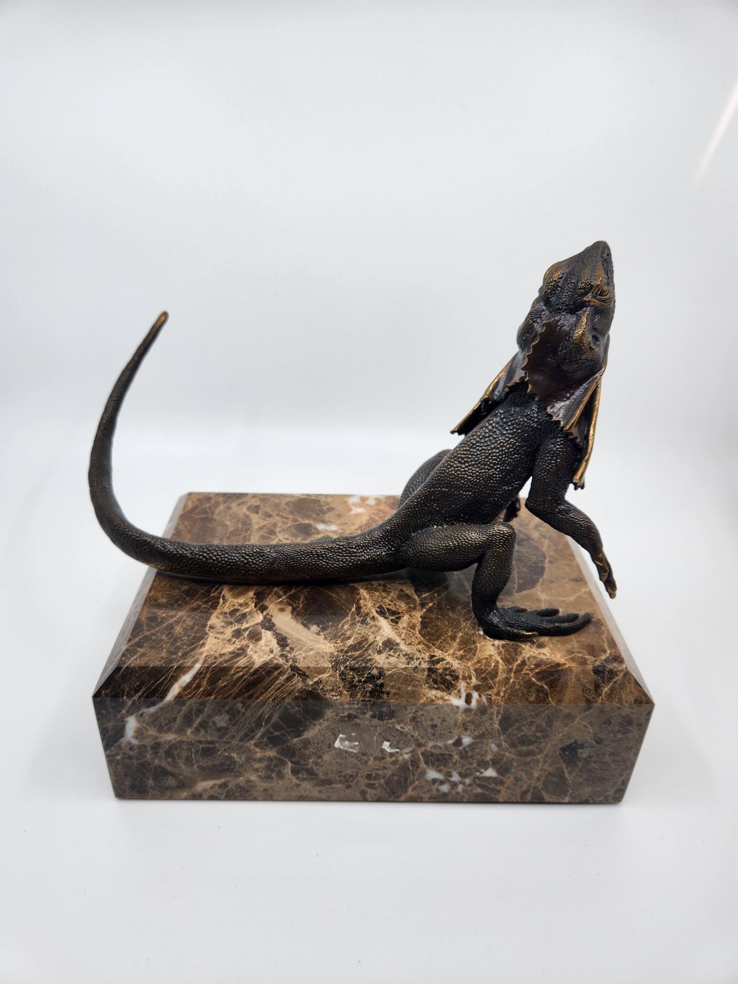 Bronze Frilled Neck Lizard on Marble Base
