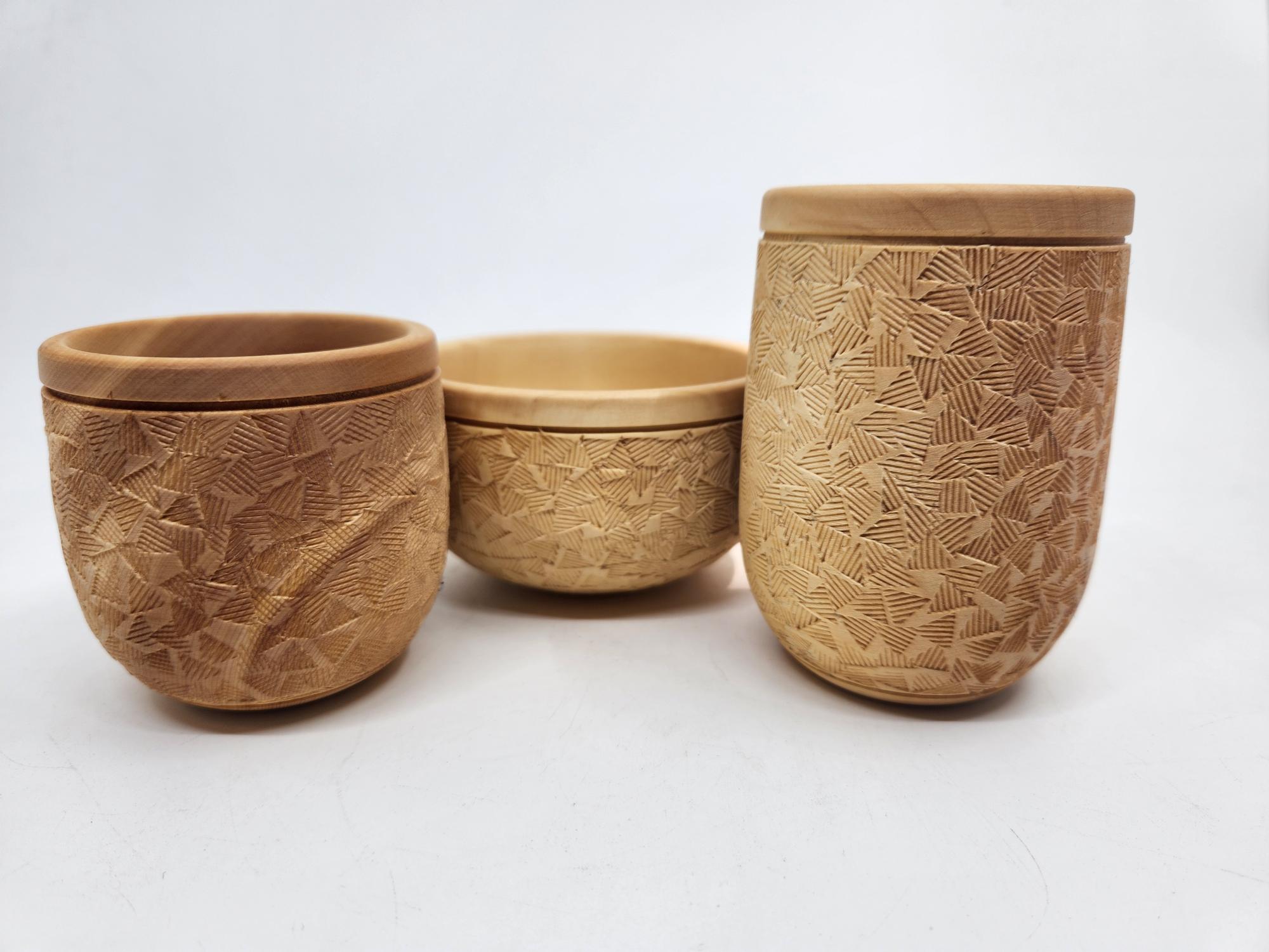 Huon Pine Bowl Trio - Geometric Design