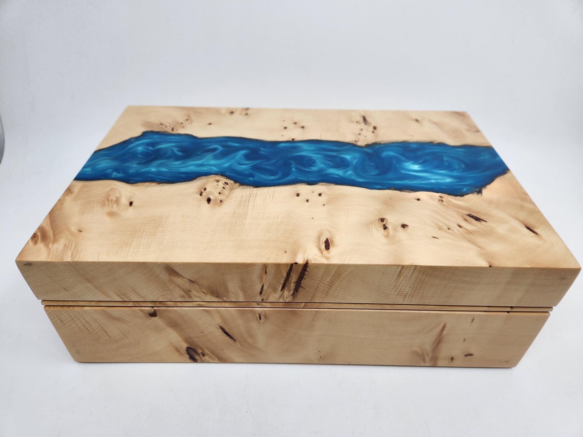 Huon Pine Burl Box with Blue Resin