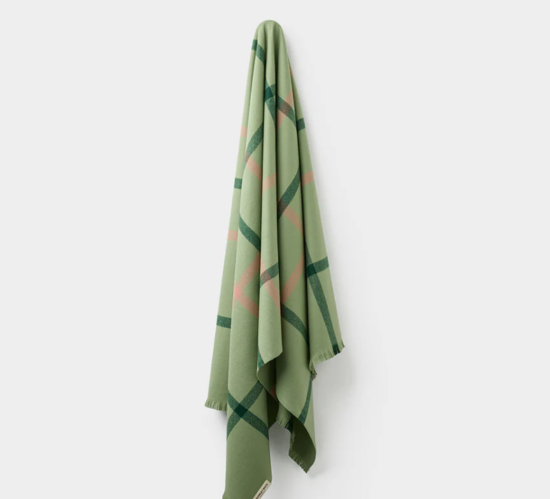 Plaid Merino Wool Throw - Acacia Green